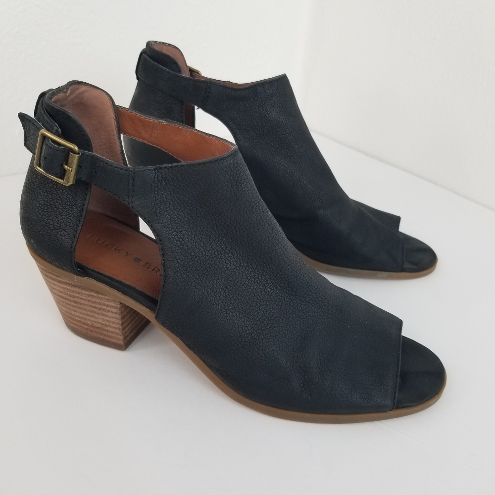 Lucky Brand Barimo Black Open Toed Booties Size 9